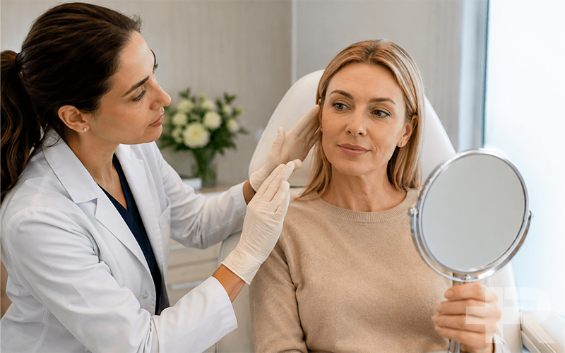 پزشک در حال بررسی نتیجه بوتاکس در جلسه پیگیری
